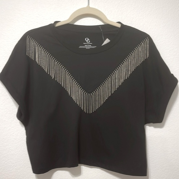 Tops - Organic Generation Black Crop Top with Fringe Detail Size Medium NWT